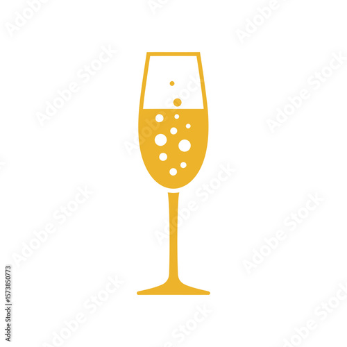 A golden champagne glass with bubbles, perfect for a celebration, isolated on white background
