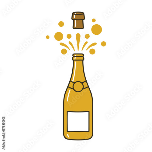 A golden champagne bottle with a popping cork, ready for a celebration, isolated on white background