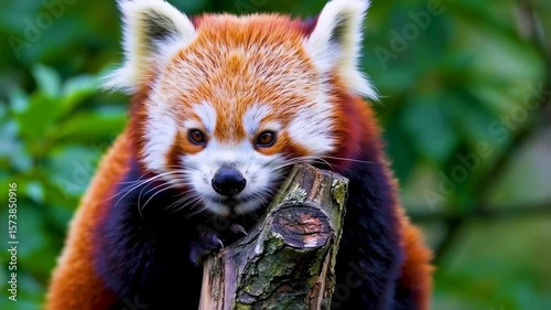 Red panda closeup portrait in natural habitat