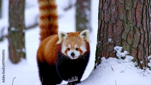 Reddish brown animal in snowy forest