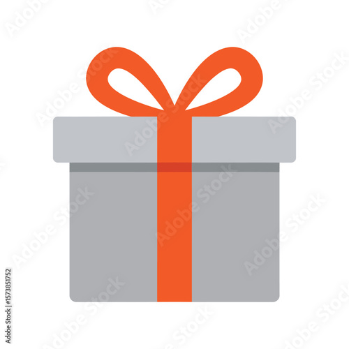A sleek gray gift box featuring a bold orange ribbon, isolated on white background, hints at a contemporary and delightful present