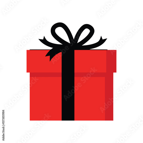 A vibrant red gift box with a sleek black ribbon, isolated on white background, evokes a sense of anticipation and celebration