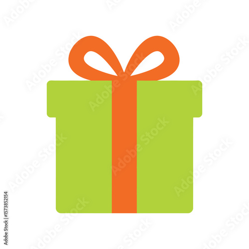 A cheerful green gift box with an orange ribbon, isolated on white background, conveys a sense of fun and excitement