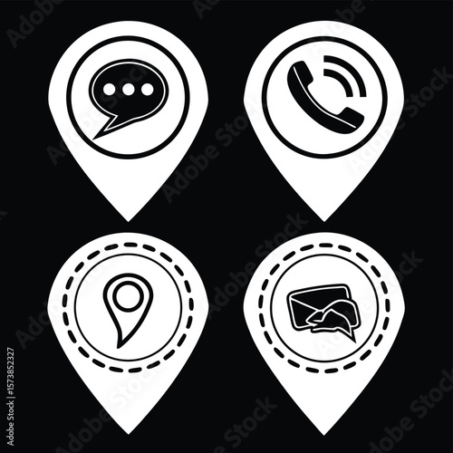 Four location icons with communication elements