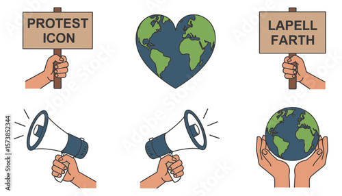 Hand-drawn vector eco icons for global environmental protection concepts