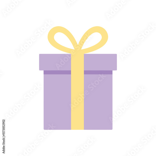 A beautifully wrapped lilac gift box with a yellow ribbon sits isolated on white background, ready to bring joy to someone special