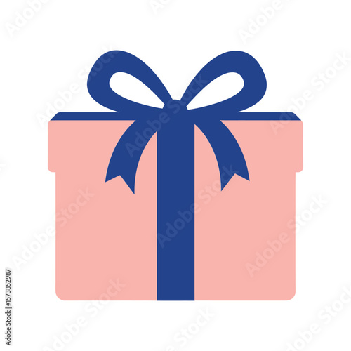A charming pink gift box with a navy blue ribbon sits isolated on white background, ready to be given with love