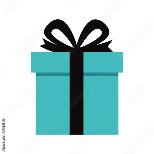A stylish teal gift box with a black ribbon sits isolated on white background, perfect for a sophisticated surprise