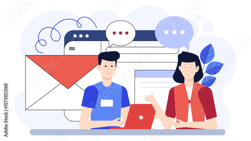 Marketing team testing new email subject lines, flat vector illustration
