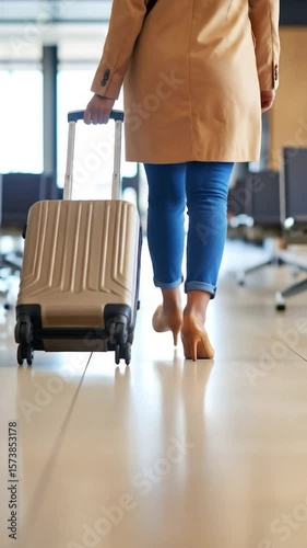 Person with luggage walking through an airport terminal