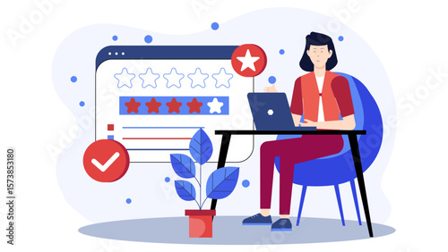 HR manager sending employee satisfaction survey, flat vector illustration