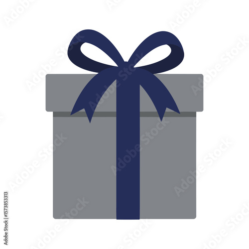 A sophisticated gray gift box with a refined navy blue bow, isolated on white background, ideal for adding a touch of elegance to any occasion
