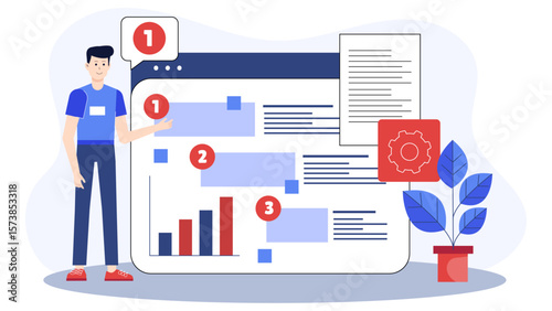 Product manager prioritizing features using MoSCoW method, flat vector illustration