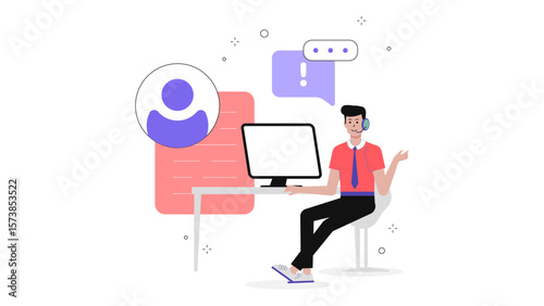 Customer support agent providing refund instructions, flat vector illustration