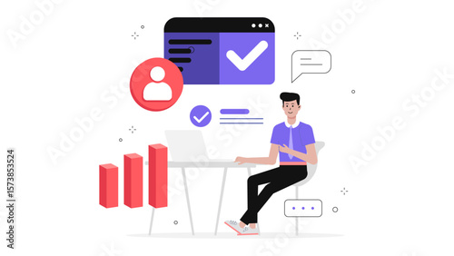 HR manager sending employee satisfaction survey, flat vector illustration