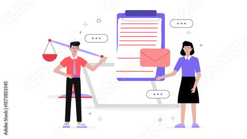 Legal advisor reviewing vendor contract terms, flat vector illustration