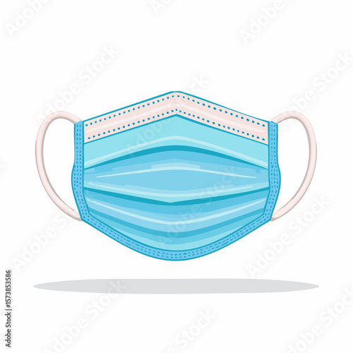 Vector icon of a medical face mask, representing protective equipment, designed with the elastic ear straps and the pleats of the mask