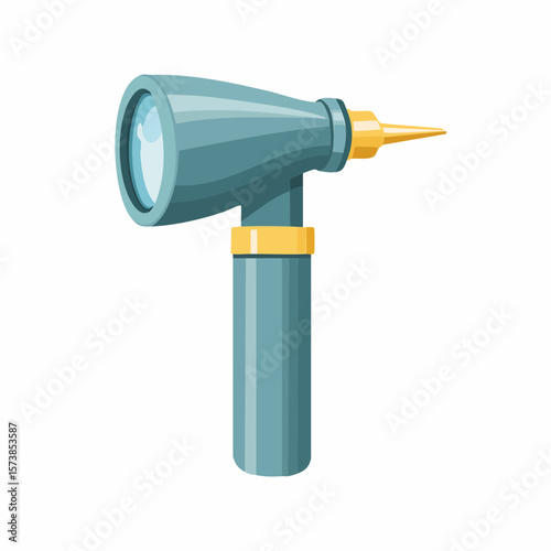 Vector icon of an otoscope, used for examining ears, featuring the handle and funnel-shaped light head, in a simple, detailed style