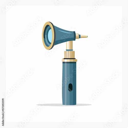 Vector icon of an otoscope, used for examining ears, featuring the handle and funnel-shaped light head, in a simple, detailed style