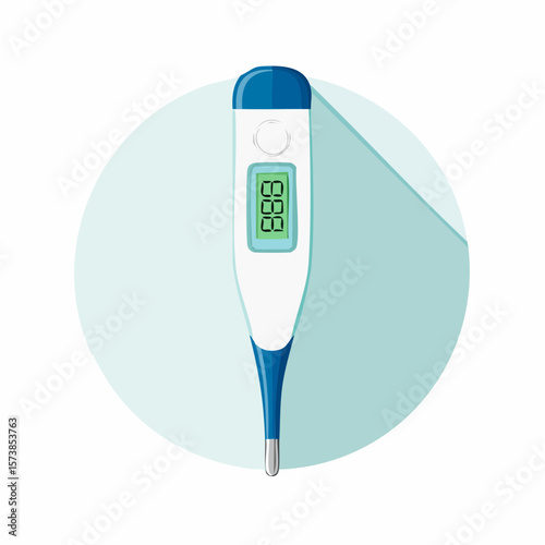 Vector icon of a thermometer, representing a digital or traditional thermometer, with a sleek design showing the probe and display screen