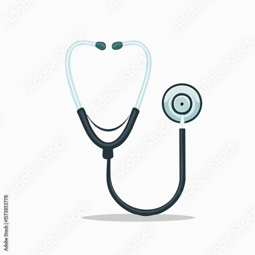 Vector icon of a stethoscope, symbolizing a common medical instrument used for auscultation, with a simple and clean design showing the ear tubes and chest piece