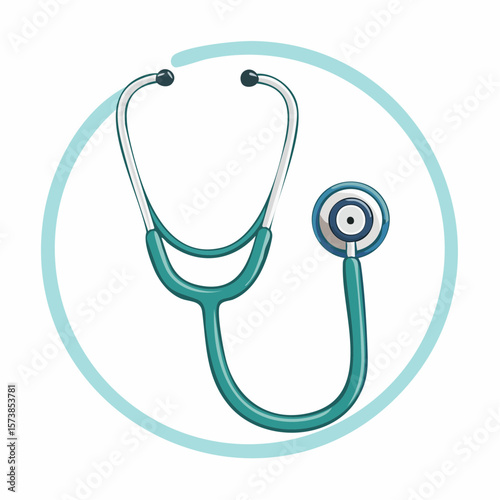 Vector icon of a stethoscope, symbolizing a common medical instrument used for auscultation, with a simple and clean design showing the ear tubes and chest piece