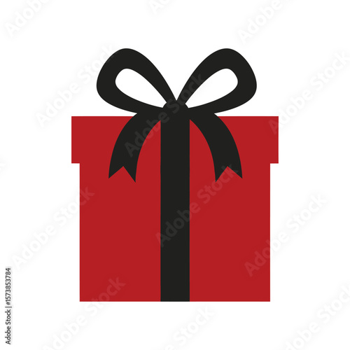 A bold red gift box with a black ribbon and bow sits isolated on white background, ready to bring joy to any celebration