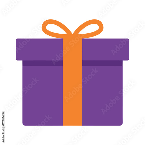 A vibrant purple gift box with an orange ribbon and bow sits isolated on white background, perfect for any special occasion