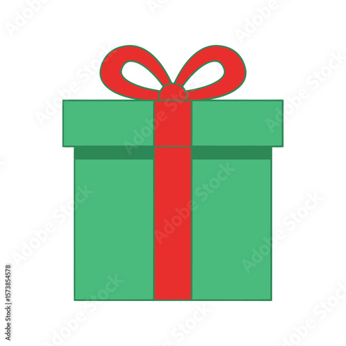 A green gift box with a red ribbon is isolated on white background, perfect for celebrating a special occasion