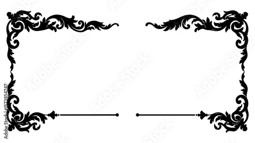 Vector art of a decorative black frame with ornate vintage scrollwork and floral accents isolated on a transparent background