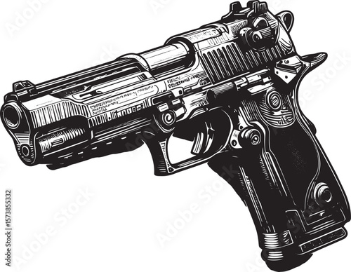 pistol gun black and white silhouette art illustration premium quality