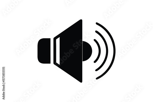 Modern minimalist black speaker icon emitting sound waves; clean, simple, and professional design; ideal for technology, audio, and communication concepts; high-resolution vector graphic; perfect for 