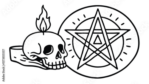 Flaming skull and pentagram symbol flame candle