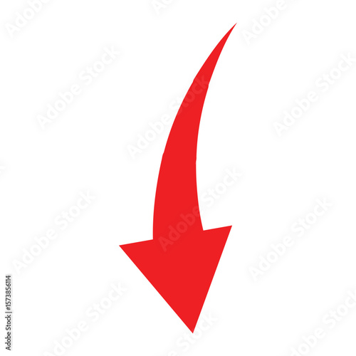 Red arrow icon pointing down on white background for web and business design
