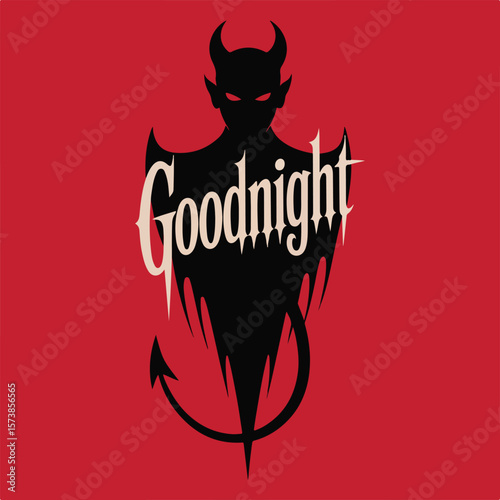 Silhouette of a devil with goodnight text on red background