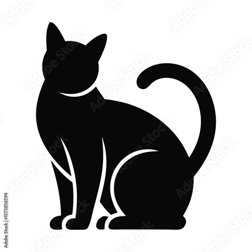 Elegant Black Cat Silhouette, Simple Vector Logo for a Vet or Pet Brand On White Background