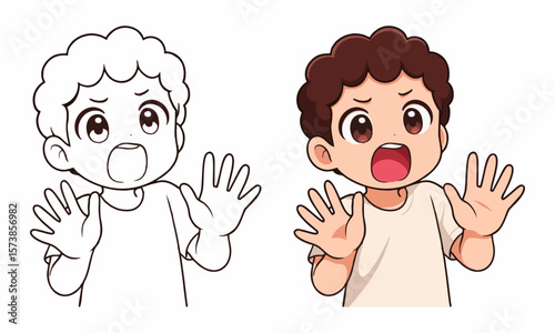man showing palm as stop sign coloring page for kids