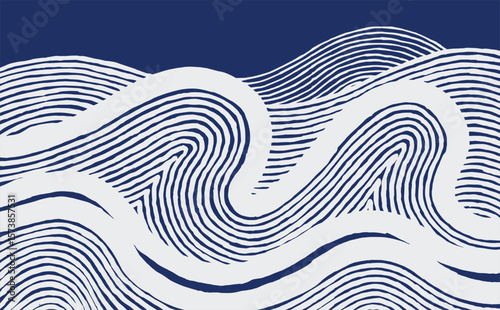 Abstract wave line pattern featuring bold curves and fine contour strokes. The hand drawn design evokes topographic flow, natural rhythm, and organic movement