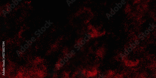 Red color powder explosion isolated on black background. Colorful dust explode. Paint Holi, dust particles splash. Network concept with spray. Futuristic technology element. 3D rendering.