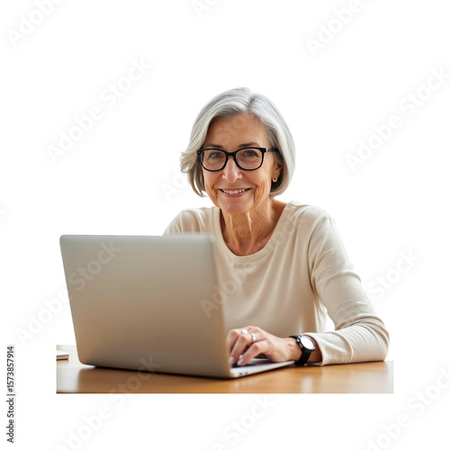 Happy Senior Woman Using Laptop Computer
