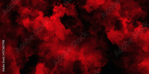 Red color powder explosion isolated on black background. Colorful dust explode. Paint Holi, dust particles splash. Network concept with spray. Futuristic technology element. 3D rendering.