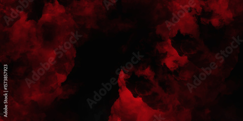 Red color powder explosion isolated on black background. Colorful dust explode. Paint Holi, dust particles splash. Network concept with spray. Futuristic technology element. 3D rendering.