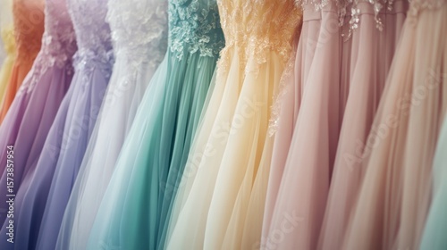 Wallpaper Mural Colorful prom dresses on hangers in a shop. Torontodigital.ca