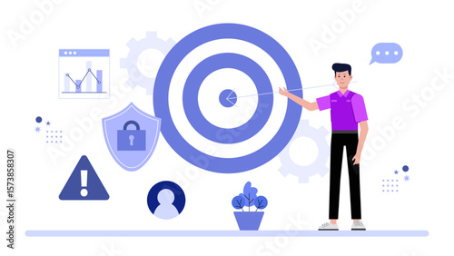 Startup team planning user acquisition strategy flat vector illustration