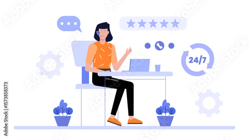 Customer service agent managing peak hour queries flat vector illustration