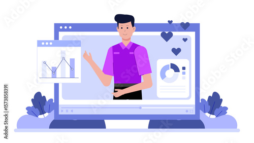 CEO answering shareholder questions during live session flat vector illustration