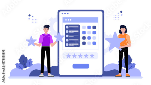 Startup using NPS survey to collect user feedback flat vector illustration