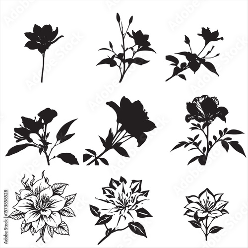 set of black silhouettes of flame azalea bundle pack collection 