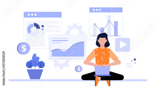 Business consultant auditing sales workflow flat vector illustration