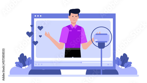 Digital strategist creating YouTube ad campaign flat vector illustration